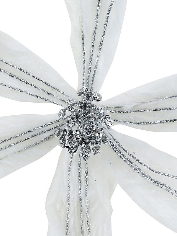 White Faux Fur & Silver Glitter Poinsettia Christmas Tree Clip Pick | 40cm — image 3