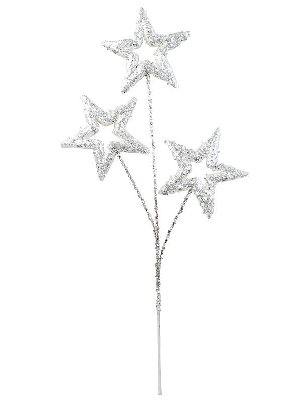 White Stars With Silver Glitter Spray Long Christmas Stem | 57cm — image 4
