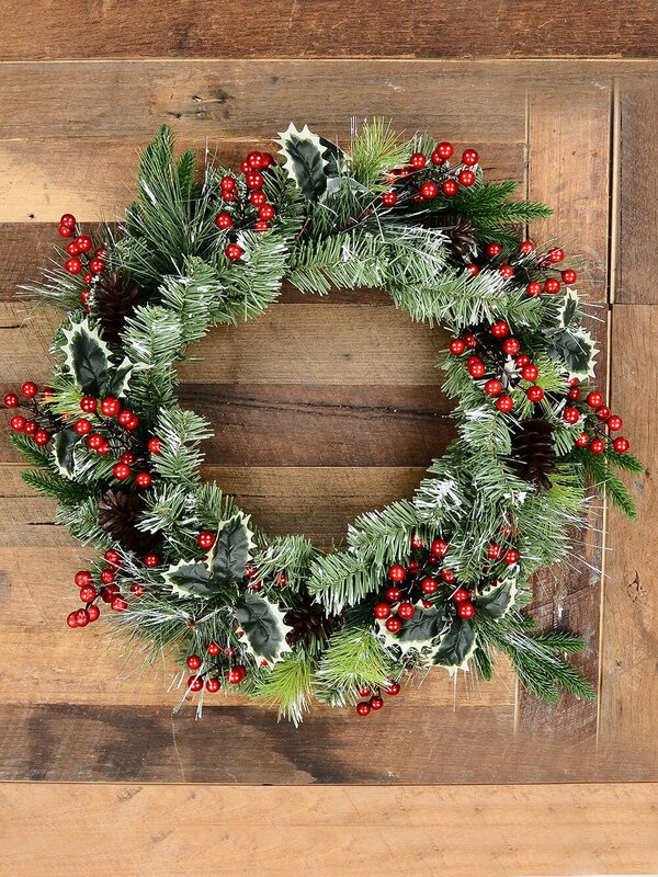 58cm Snowy Forest Christmas Wreath With Mixed Pine Spruce & Holly — image 5