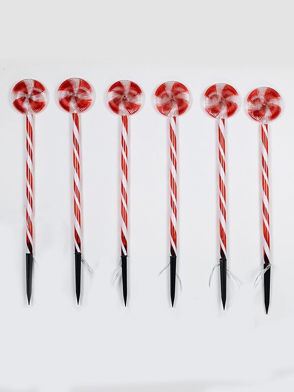 6x LED Christmas Lollipop Path Lights - Red & White Candy Swirl Stakes | 50cm — image 4
