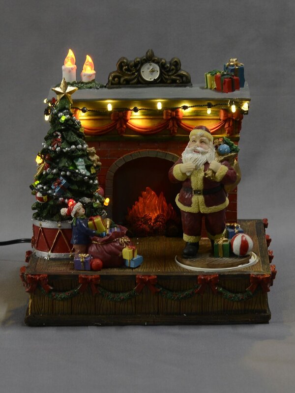 Animated & Illuminated Santa By The Fireplace Scene - 20cm