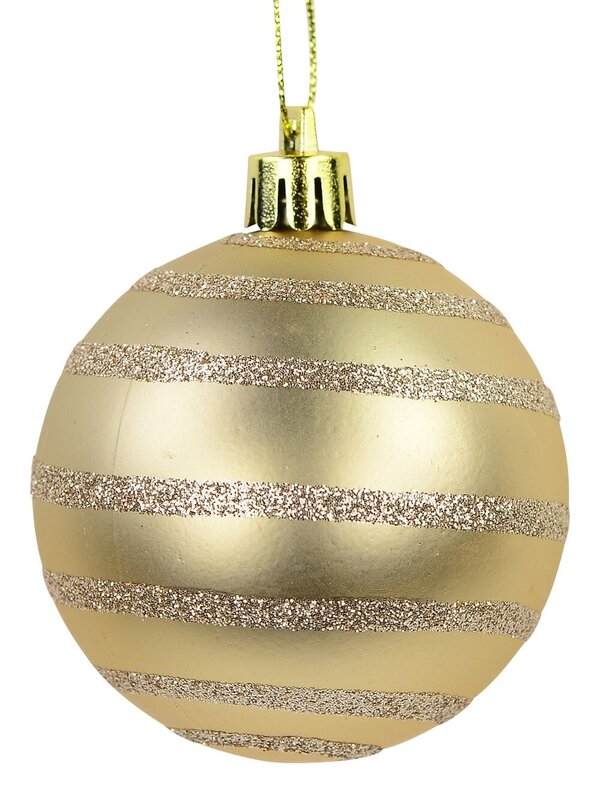 Gloss, Matte, Pearl, Glitter & Striped Gold & Champagne Baubles - 64 x 60mm