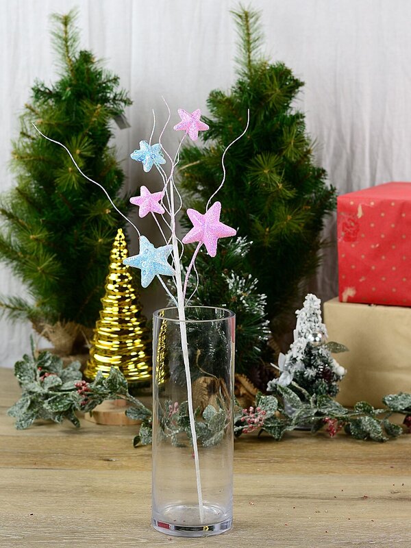 Pastel Pink & Blue Stars On Wavy Willow Spray Long Christmas Stem | 53cm — image 2