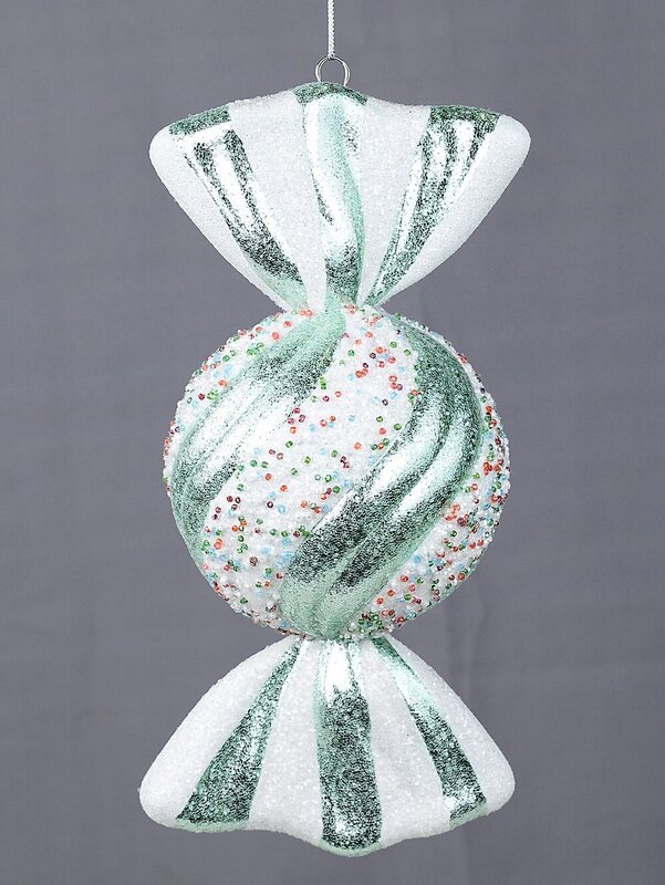 Teal & White Wrapped Sugar Ball Whimsical Statement Ornament | 27cm — image 6
