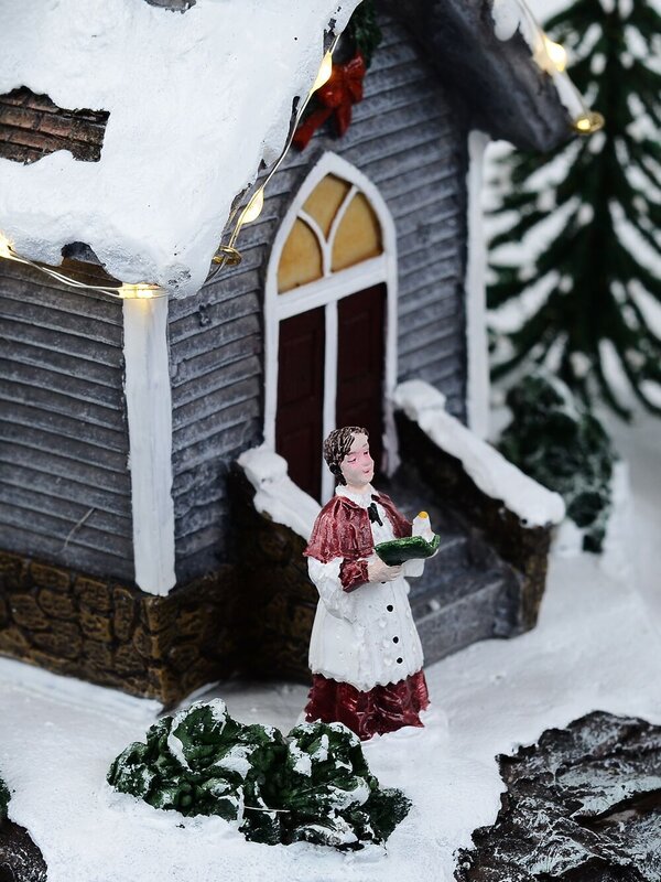 Winter Pond Fun Christmas Village Scene With Church, Carousel & Band - 60cm — image 6