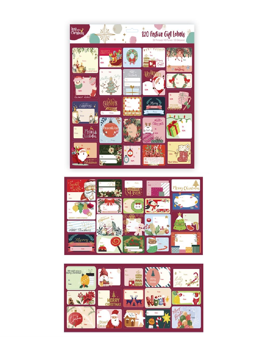 120x Christmas Gift Labels With Foil & Glitter | 6 Sheets