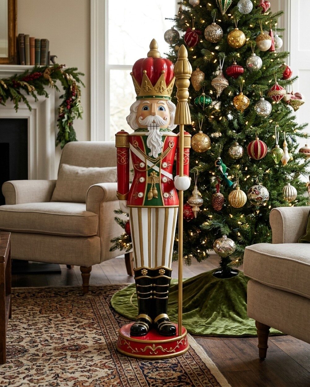 1.25m Traditional Red & Green King Nutcracker Oversized Resin Ornament — image 4