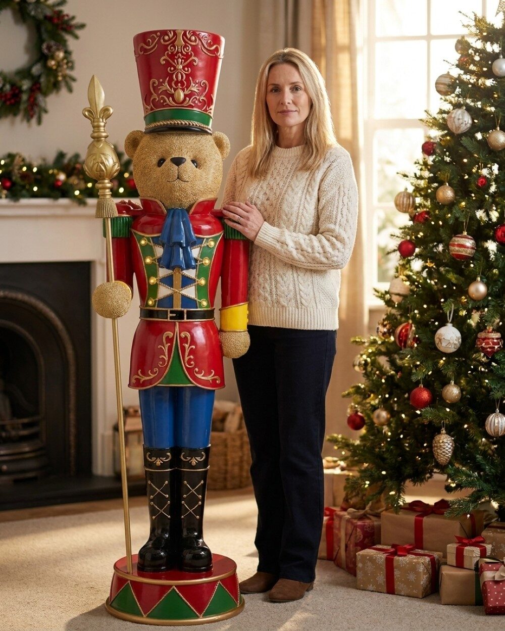 1.53m Illuminated Teddy Bear Nutcracker Soldier Life Size Resin Christmas Ornament — image 3
