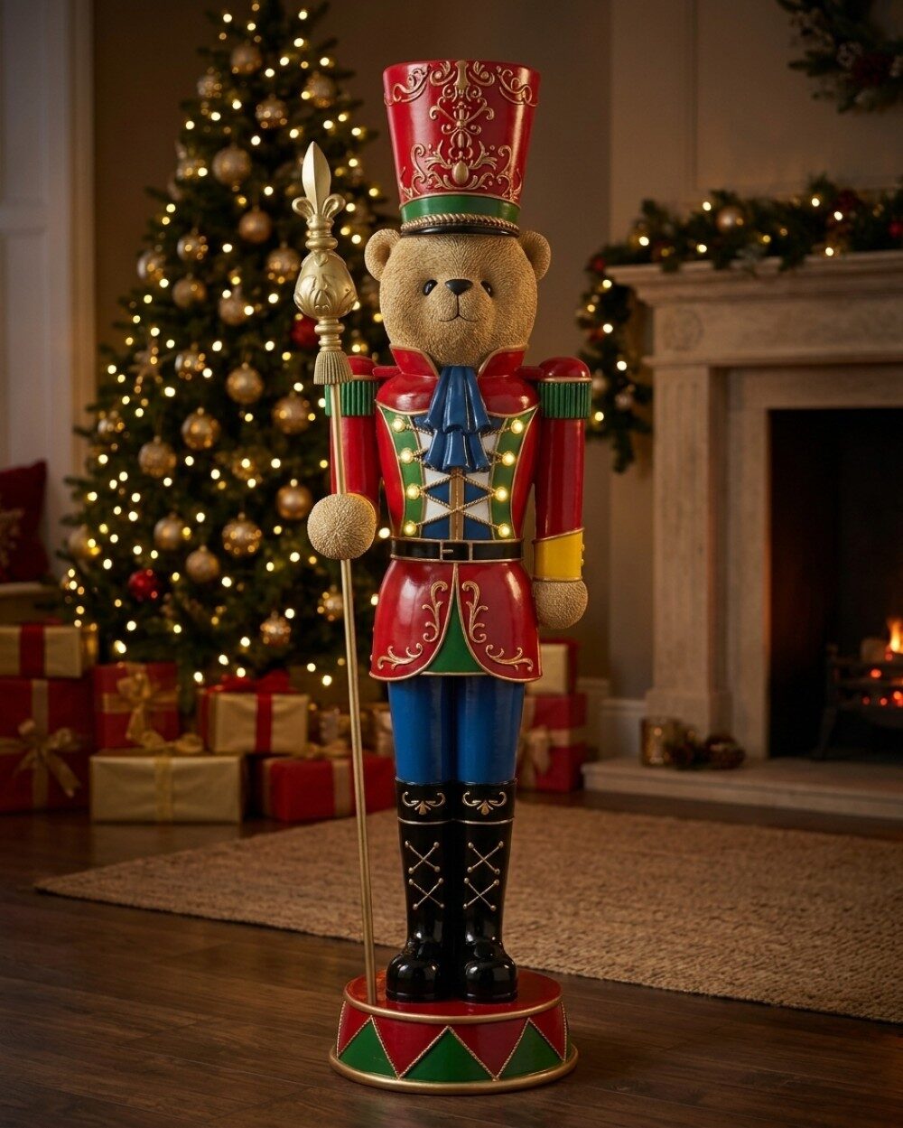1.53m Illuminated Teddy Bear Nutcracker Soldier Life Size Resin Christmas Ornament — image 2