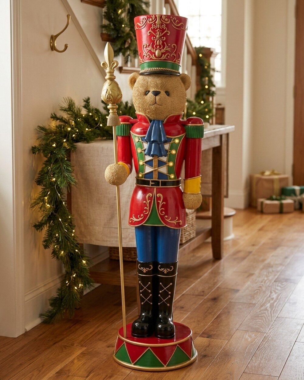 1.53m Illuminated Teddy Bear Nutcracker Soldier Life Size Resin Christmas Ornament — image 4
