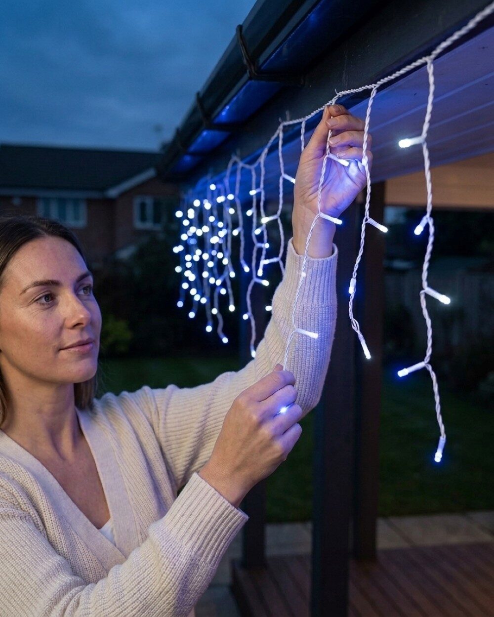 1660 Blue & Cool White LED Icicle String Lights 8 Function With Timer | 50m — image 3