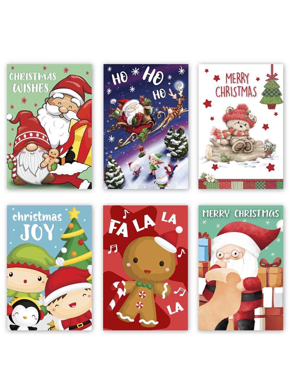 18x Cute Assorted Christmas Characters Greeting Cards Pack | 16cm