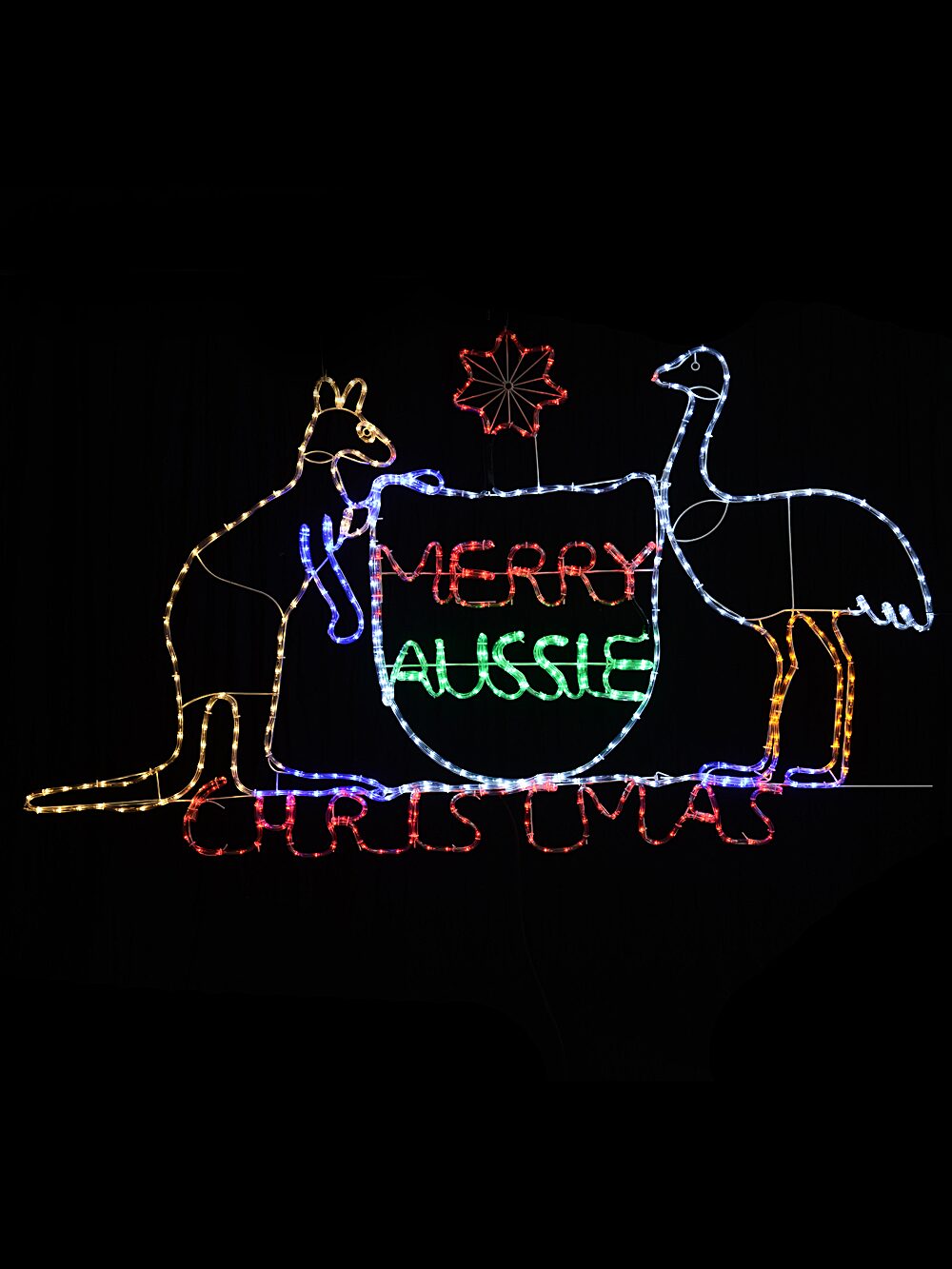 1.9m Outdoor Merry Aussie Christmas Coat Of Arms LED Rope Light Silhouette