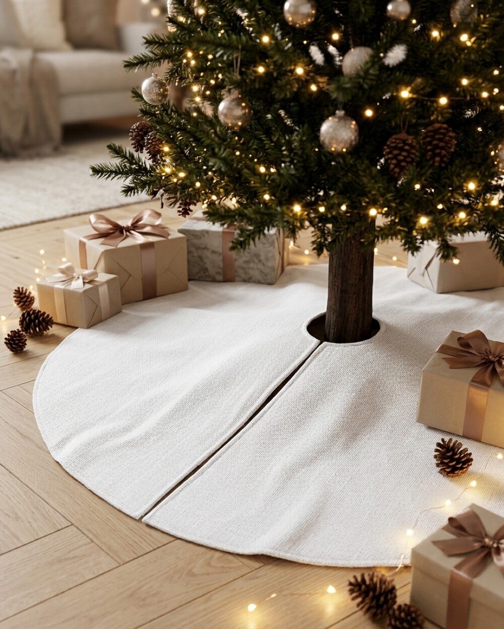 1m White & Silver Sparkle Tweed Christmas Tree Skirt — image 2