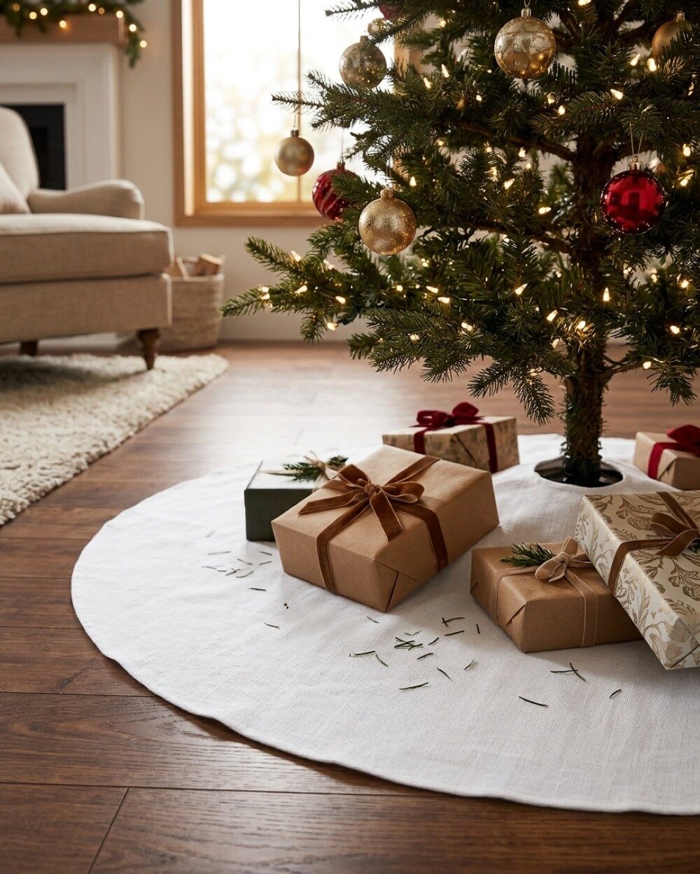 1m White & Silver Sparkle Tweed Christmas Tree Skirt — image 4