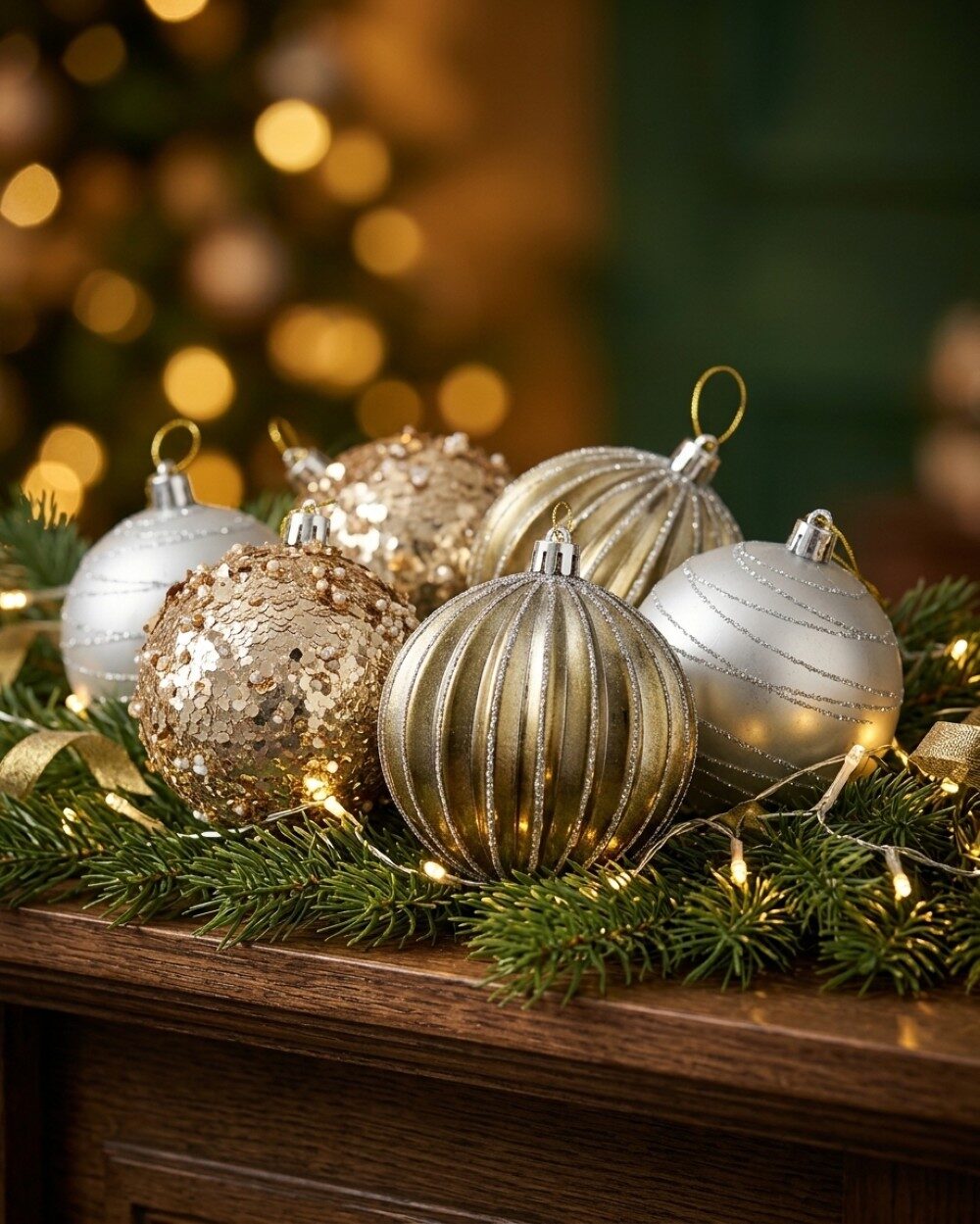 24x Dynamic Mixed Metallic Signature Ribbed & Embellished Baubles | 80mm — image 2