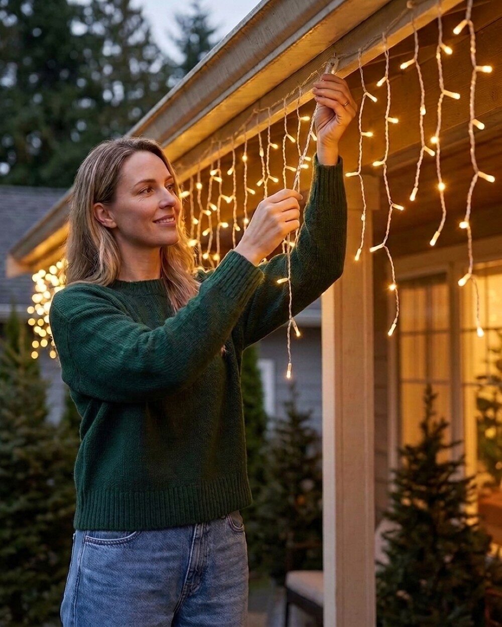 340 Warm White LED Icicle String Lights 8 Function With Timer | 10m — image 3