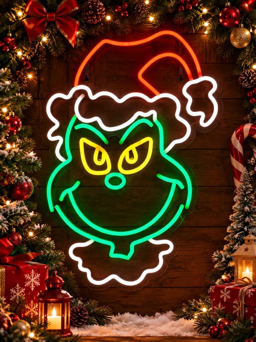 48cm Dr. Seuss Grinch Head USB Neon LED Display On Acrylic Board — image 2
