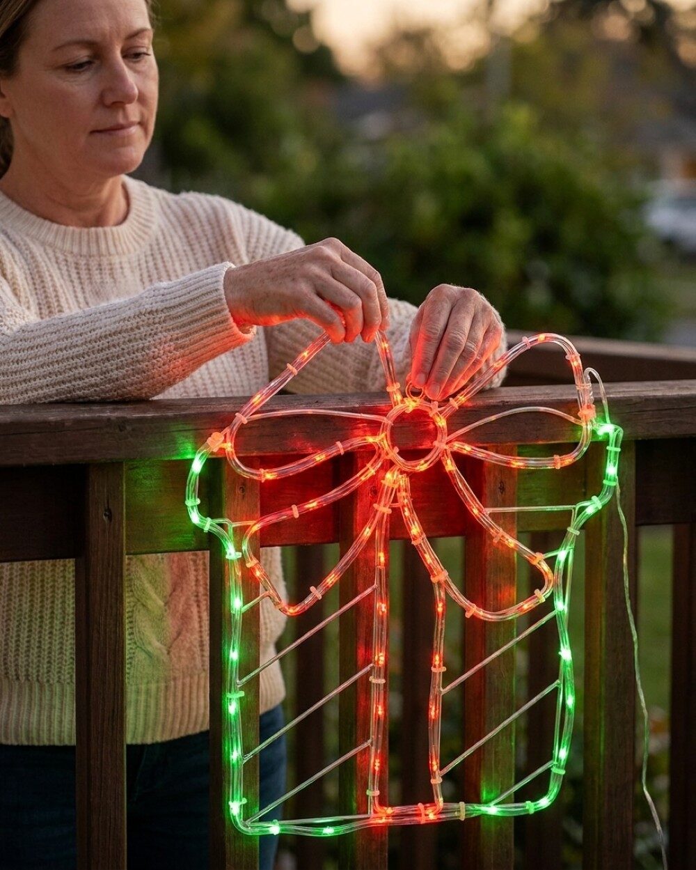 48cm Outdoor Christmas Present & Bow LED Noodle Rope Light Motif — image 3