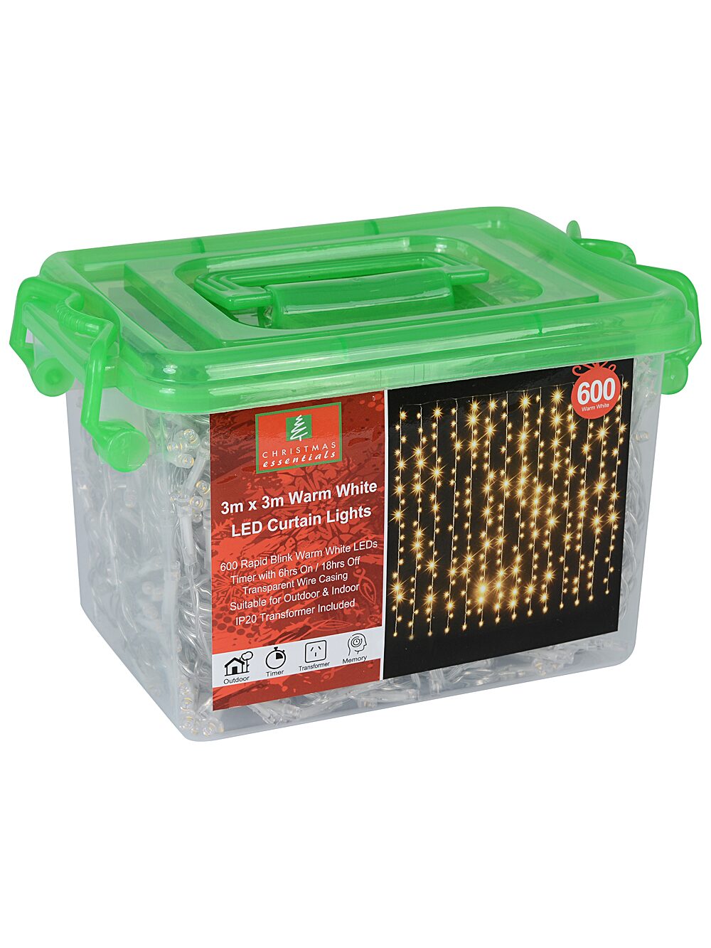 600 Warm White LED Rapid Blink Curtain Light With Timer | 3m x 3m — image 2