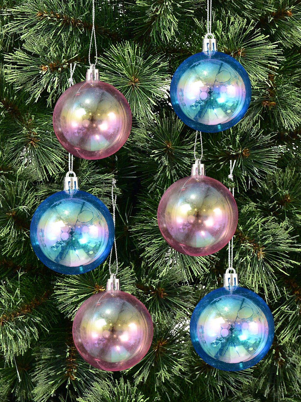 6x Radiant Iridescent Blue & Pink Essential Soap Bubble Baubles | 60mm — image 5