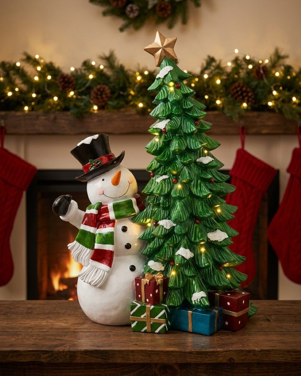 90cm Waving Snowman & Lit Christmas Tree Large Resin Ornament — image 2