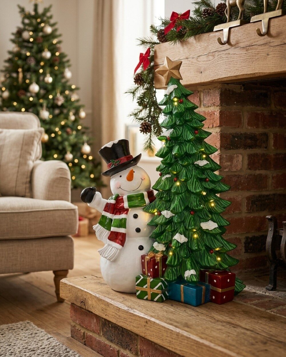90cm Waving Snowman & Lit Christmas Tree Large Resin Ornament — image 4
