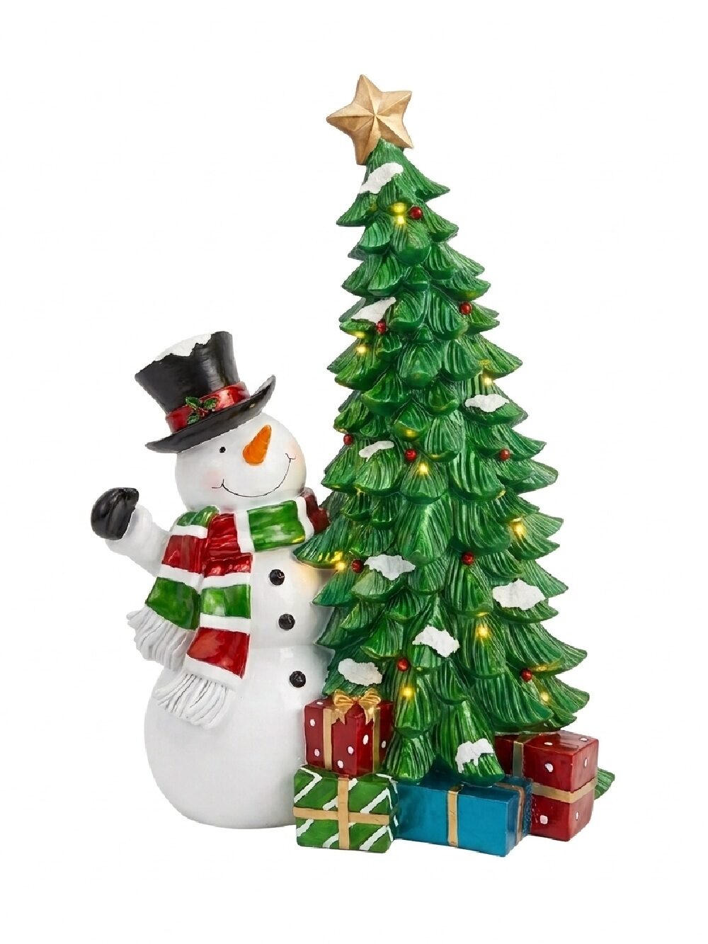 90cm Waving Snowman & Lit Christmas Tree Large Resin Ornament