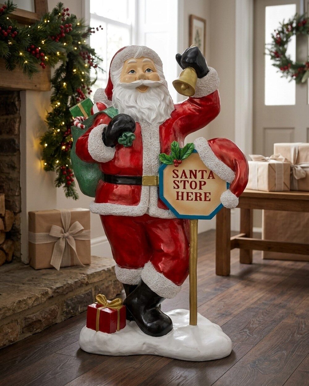 96cm Santa Stop Here Ringing Bell Large Resin Christmas Ornament — image 4