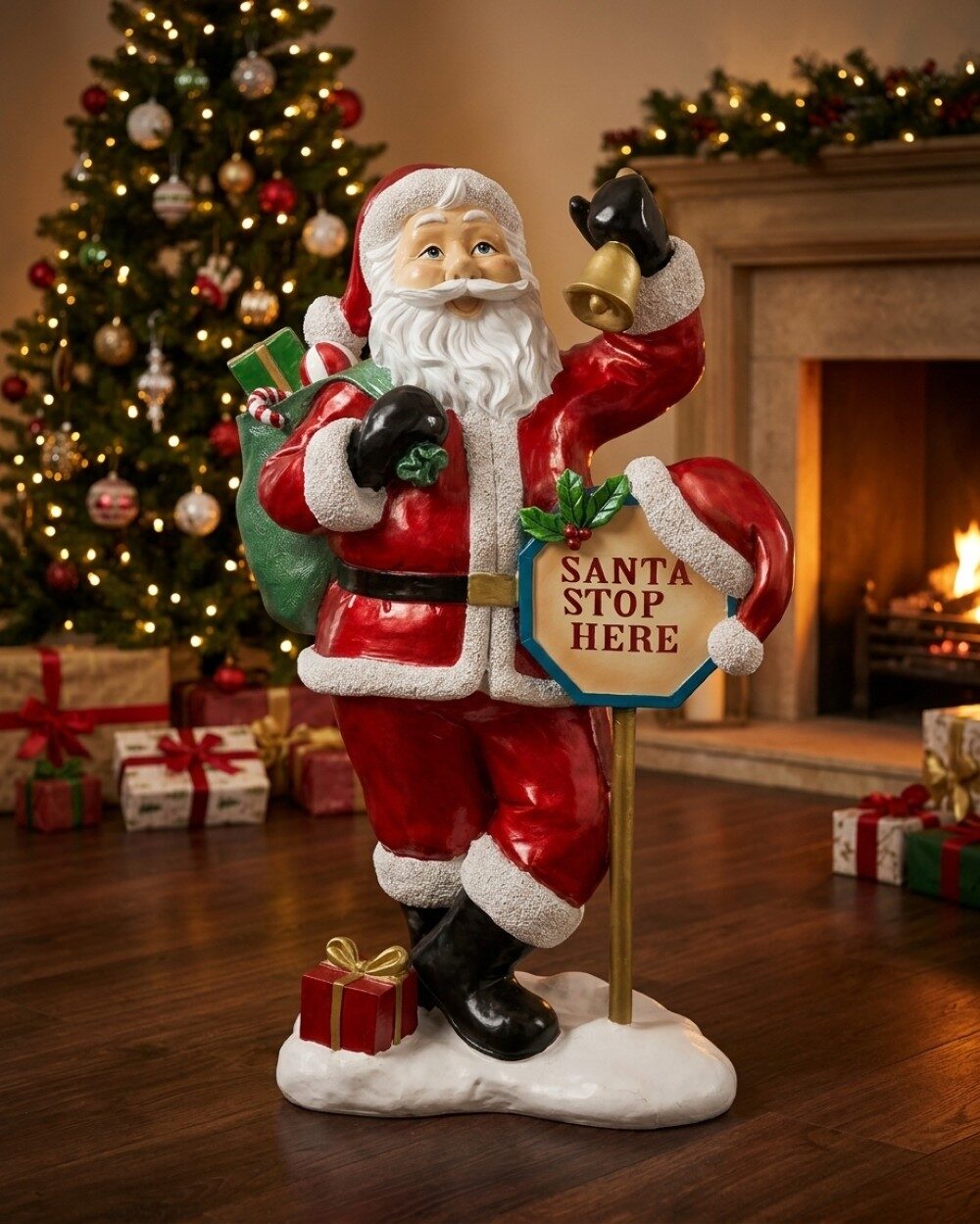 96cm Santa Stop Here Ringing Bell Large Resin Christmas Ornament — image 2