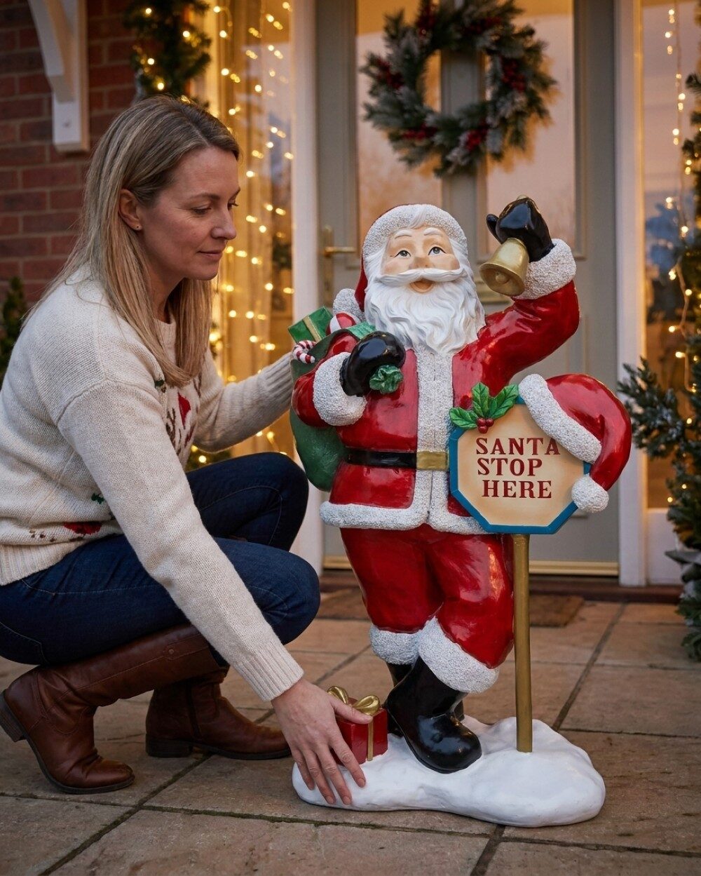 96cm Santa Stop Here Ringing Bell Large Resin Christmas Ornament — image 3