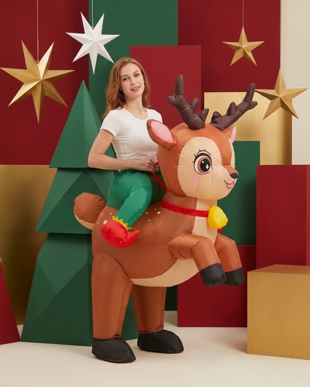 Adult Ride-On Reindeer Inflatable Costume | Blow-Up Elf Legs (Fits 150-190cm) — image 3