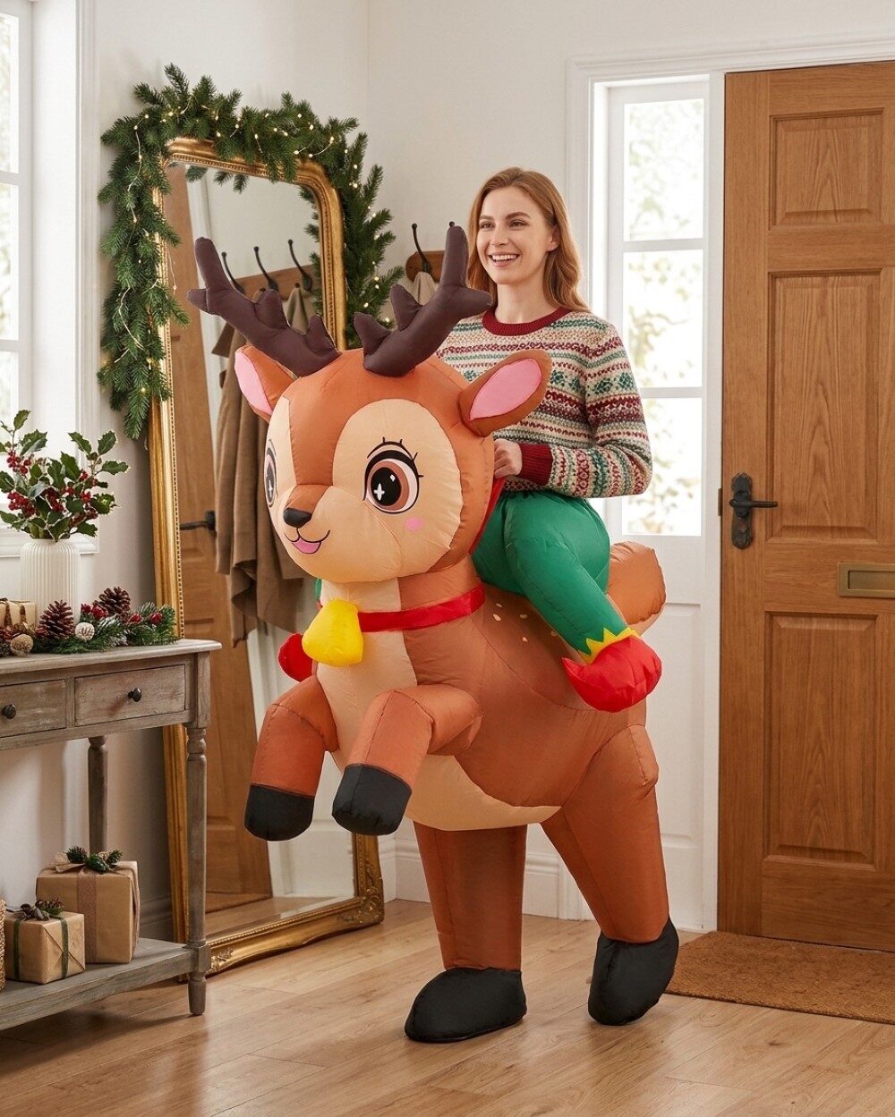 Adult Ride-On Reindeer Inflatable Costume | Blow-Up Elf Legs (Fits 150-190cm) — image 4