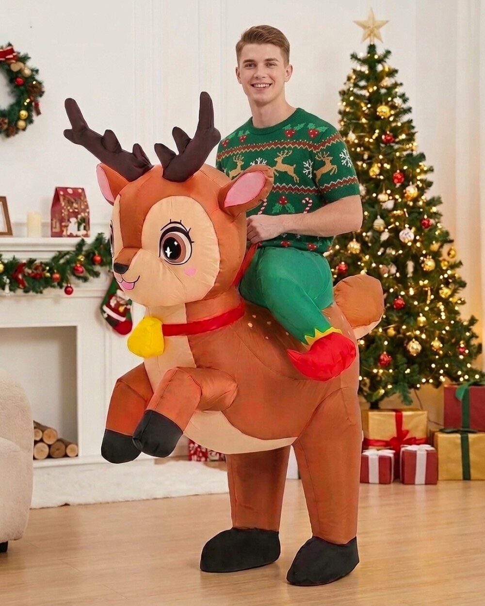 Adult Ride-On Reindeer Inflatable Costume | Blow-Up Elf Legs (Fits 150-190cm) — image 2