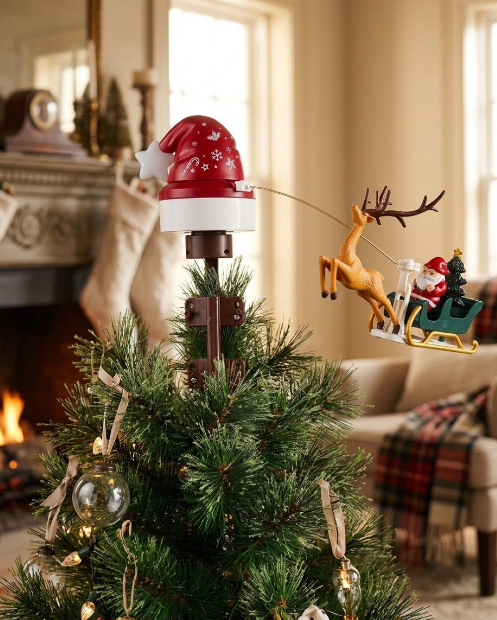 Animated Flying Santa Sleigh Tree Topper | Musical Rotating Ornament — image 4