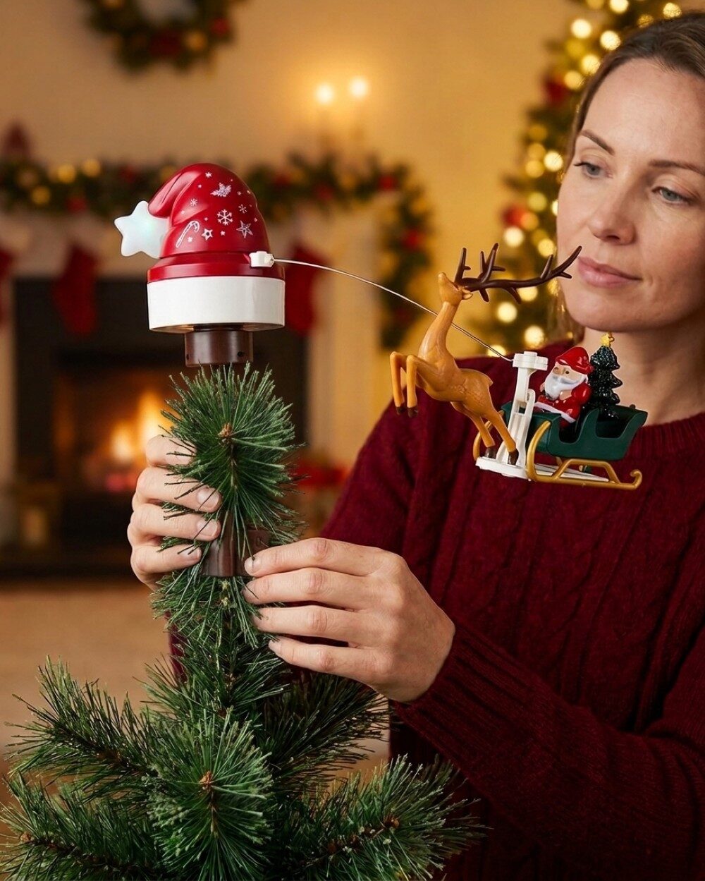 Animated Flying Santa Sleigh Tree Topper | Musical Rotating Ornament — image 3