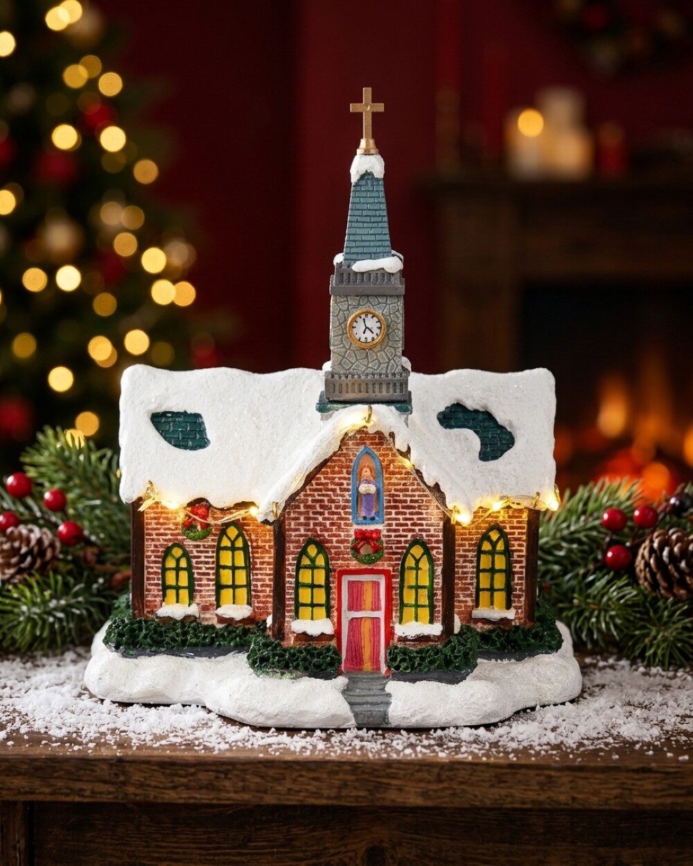 Church Of Christmas Mass LED Village Scene | 21cm — image 2