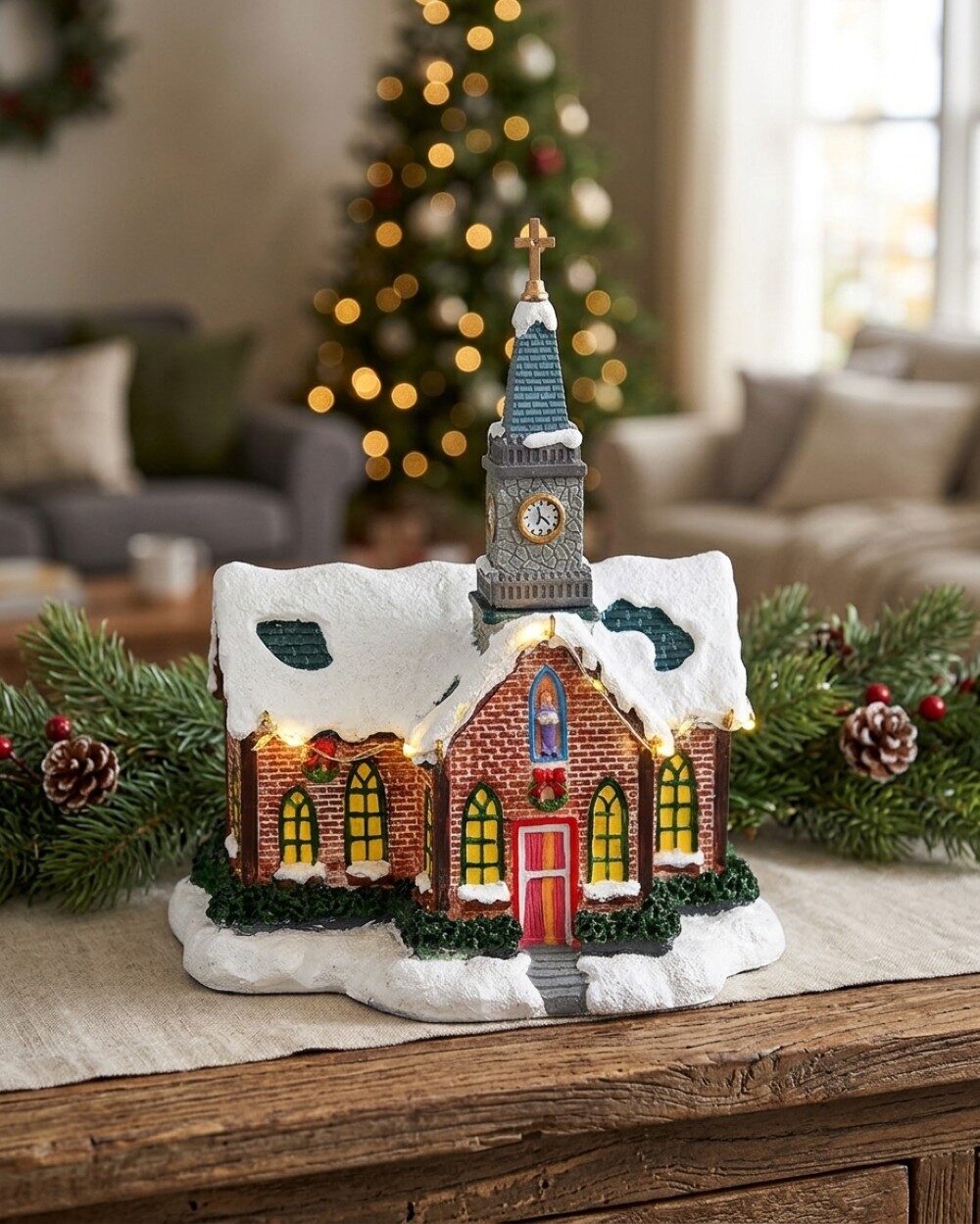 Church Of Christmas Mass LED Village Scene | 21cm — image 4