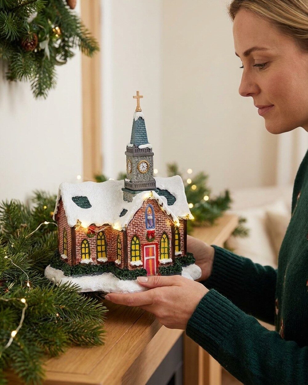 Church Of Christmas Mass LED Village Scene | 21cm — image 3