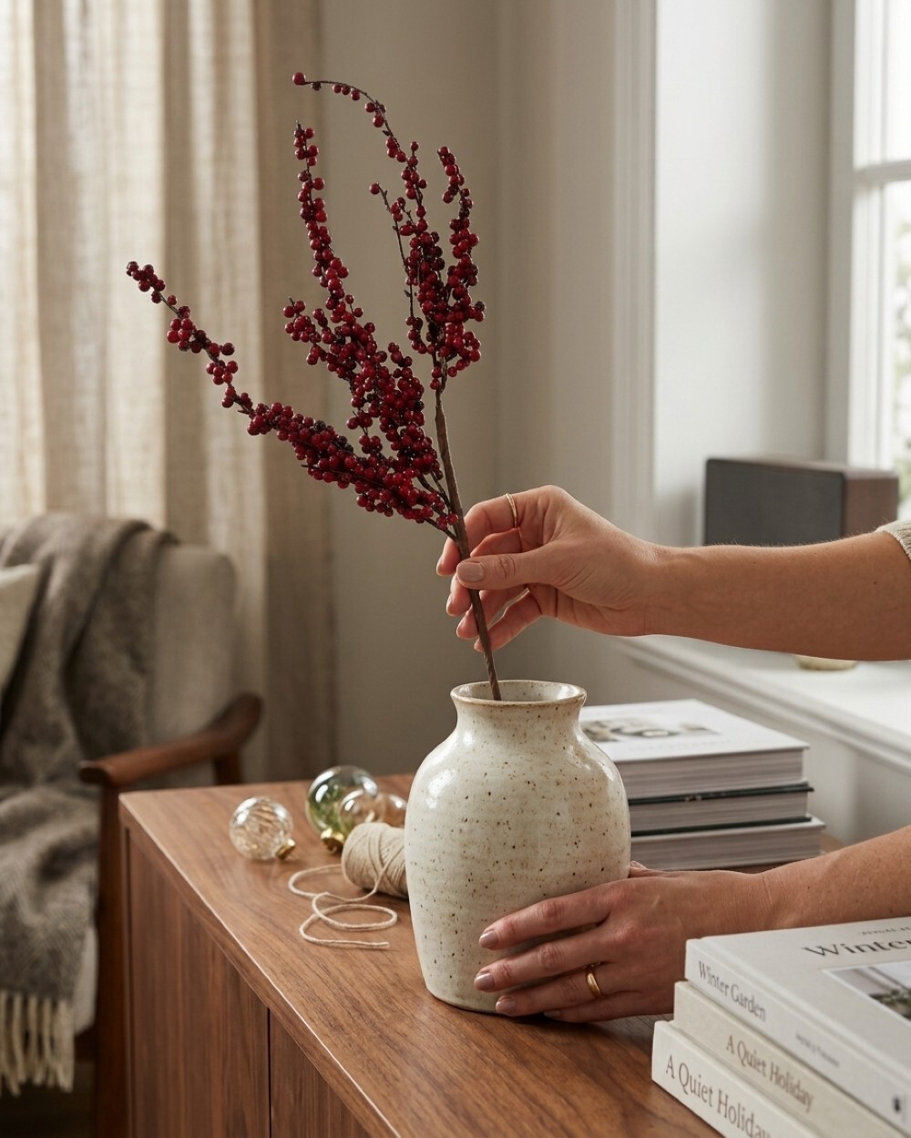 Deep Red Berry Spray Long Christmas Stem | 70cm — image 4