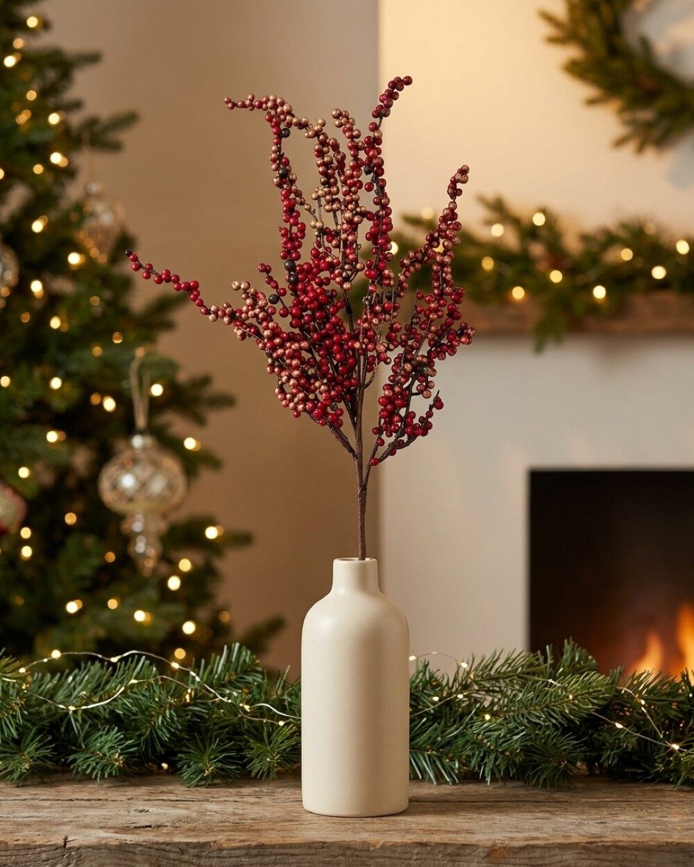 Deep Red & Speckled Gold Berry Spray Stem With Interlocking Clusters | 70cm — image 2