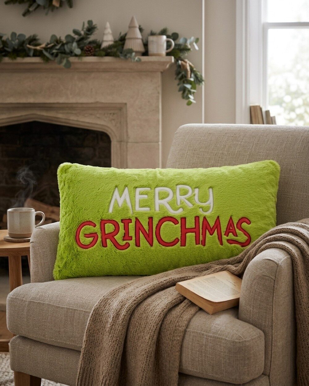 Dr. Seuss Embroidered Merry Grinchmas Green Plush Lumbar Pillow | 75cm — image 2