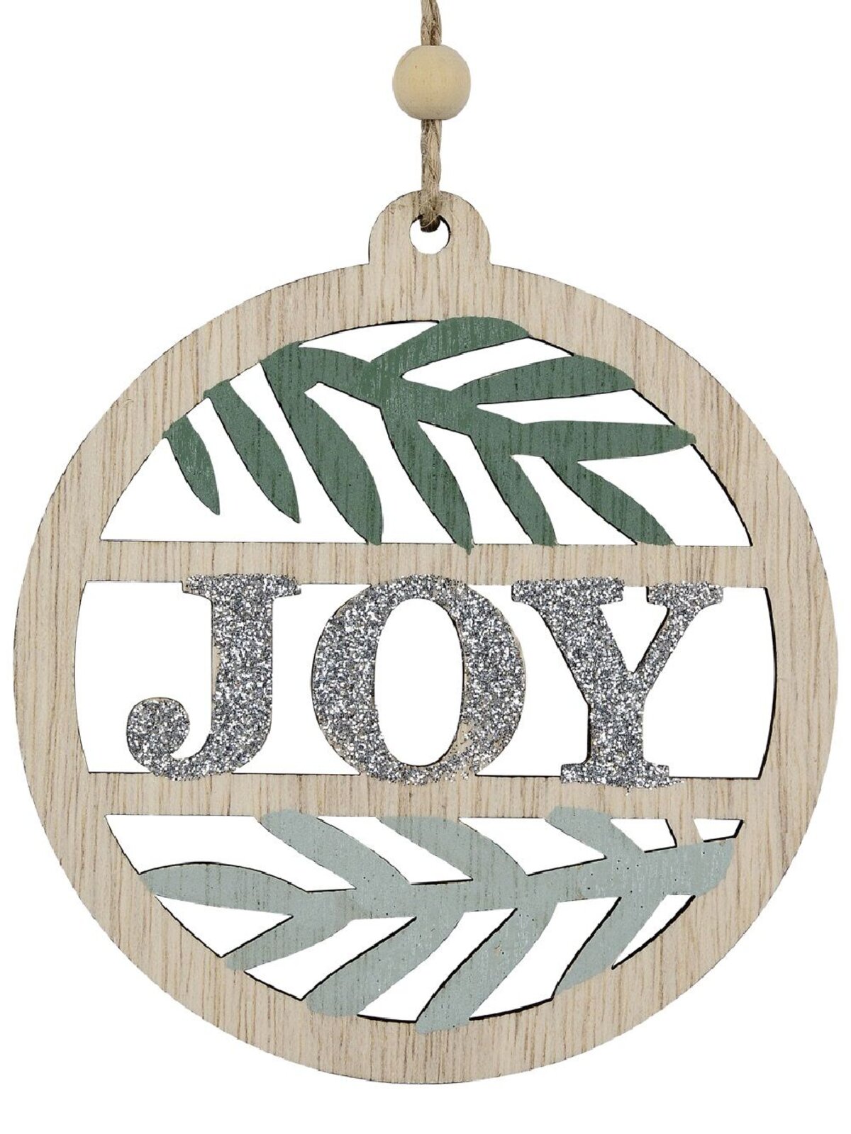 10cm Wood JOY & Pine Medallion Shape Christmas Tree Ornament