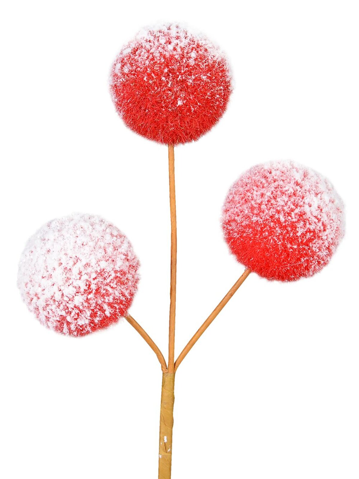Red With White Frost Pom Pom Snowballs Christmas Tree Clip Pick | 12cm