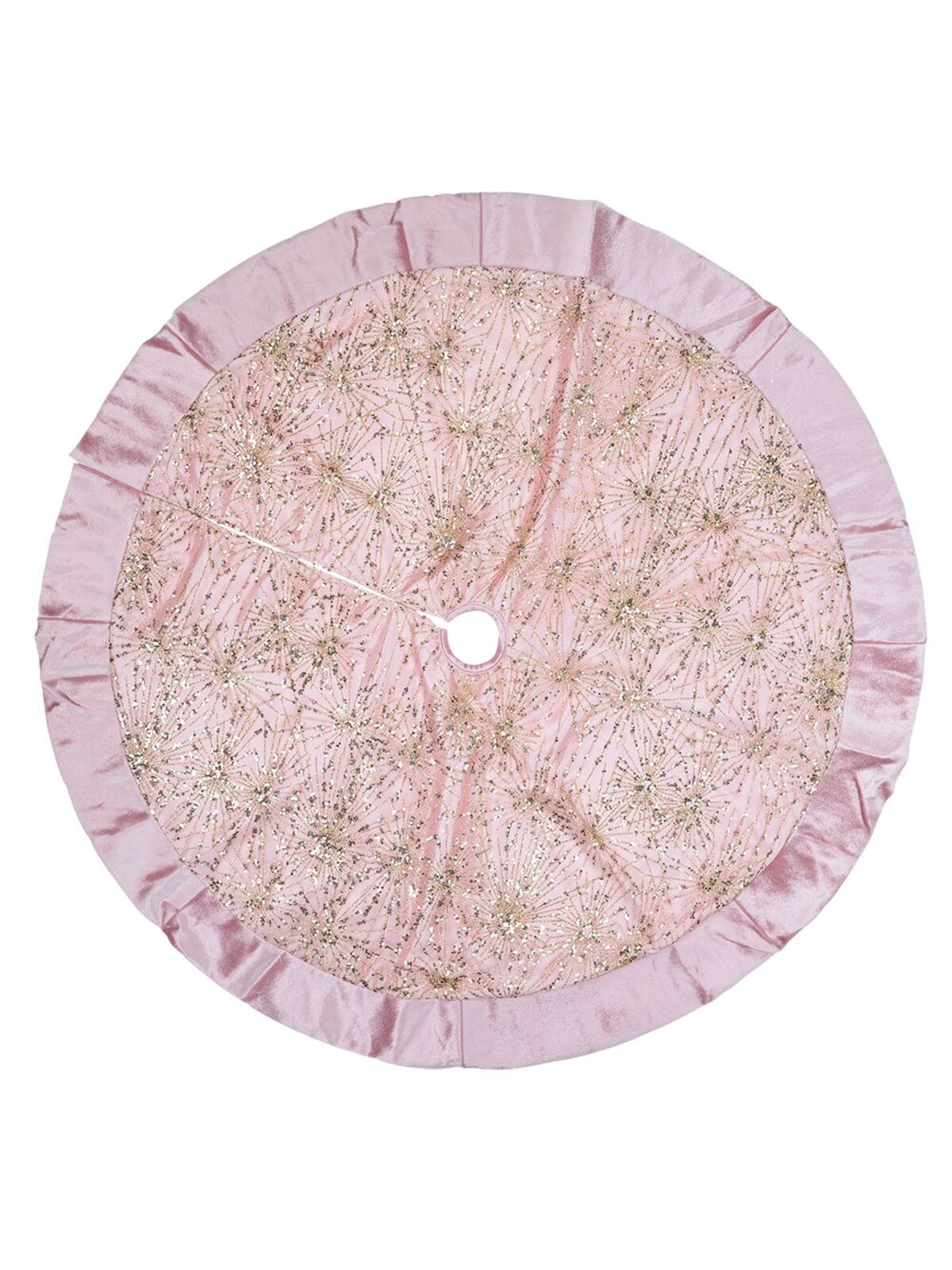 1.2m Pink Satin & Gold Sequin Starburst Christmas Tree Skirt