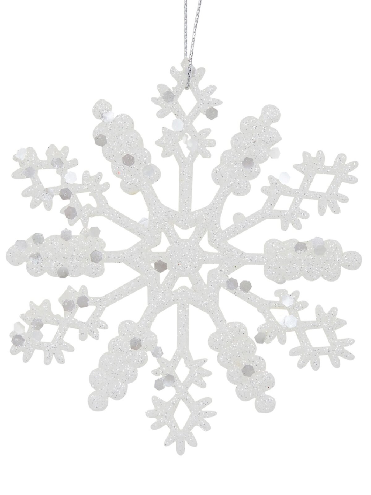 12x 10cm Thin White Glitter Snowflakes Christmas Tree Ornament