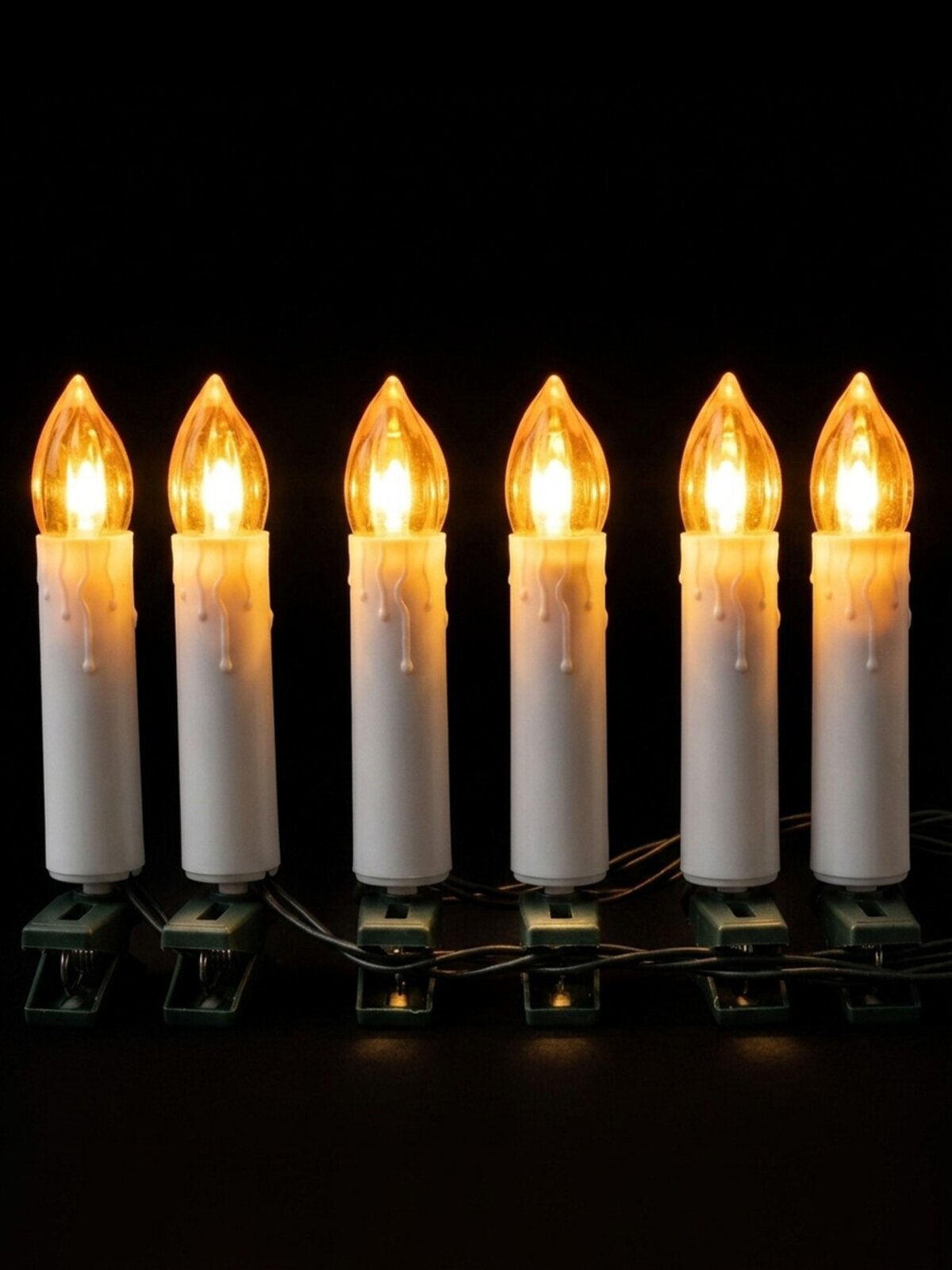 50 Warm White LED Static Flame White Christmas Candles With Clips | 4m