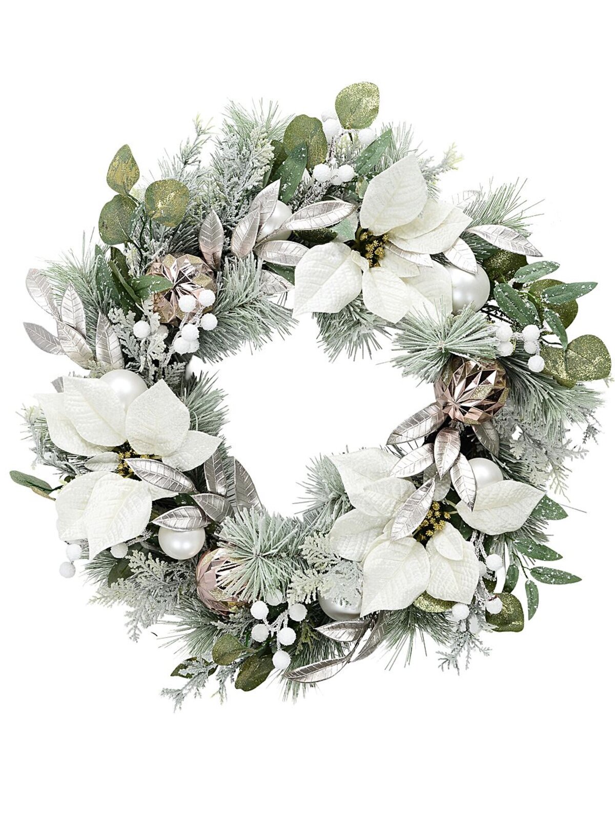 58cm Blush Meadow Flocked Wreath | Elegant Poinsettia & Gold Botanicals