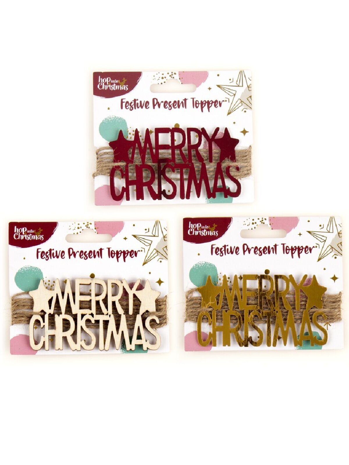 Assorted Festive Present Topper | Wooden & Metallic Gift String Tags