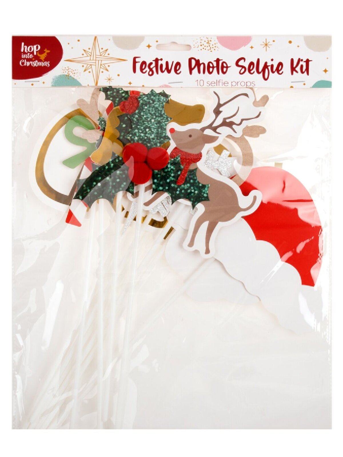 10 Pack Festive Photo Selfie Kit | Novelty Holiday Party Props On Sticks